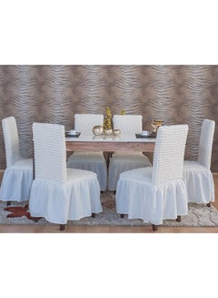 Buy 6-Piece Turkish Cotton Stretchable Chair Covers White 100x50centimeter in UAE