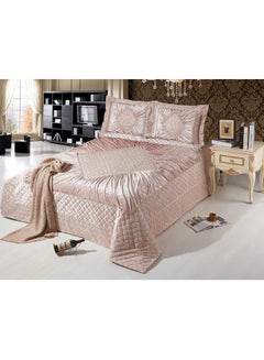 Buy 3-Piece Bedspread With Coverlet Velvet Light Pink in UAE