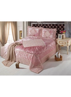 Buy 3-Piece Bedspread With Coverlet Velvet Pink in UAE