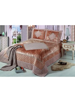 Buy 3-Piece Bedspread With Coverlet Velvet Camel in UAE