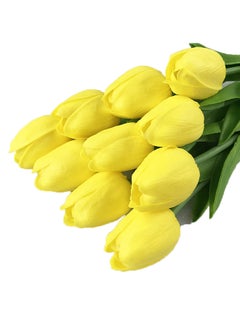 Buy 10 Piece Pu Mini Tulip Artificial Flower Yellow/Green in UAE