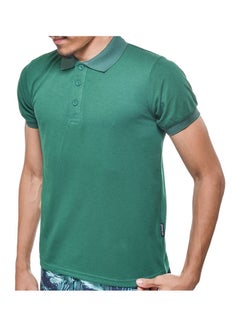 Buy Collared Neck Short Sleeve Polo Shirt Dark Green in Saudi Arabia