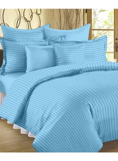 Buy 3-Piece Striped Bedsheet With Pillow Cover Set Cotton Light Blue King in UAE