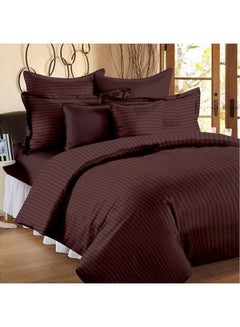 Buy 3-Piece Striped Bedsheet Set Cotton Brown King in UAE