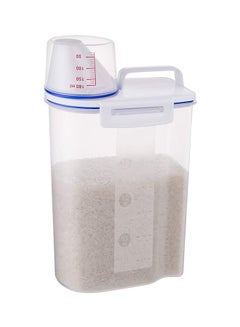 Buy Rice And Cereal Storage Plastic Container With Pour Spout  And Measuring Cup Transparent 23.5 x 16.5 x 11cm in UAE