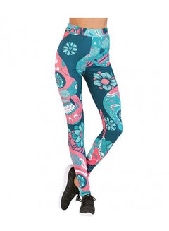 Buy Floral Skull Head Diamond Print Yoga Sports Leggings Green in Saudi Arabia