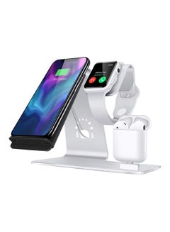 اشتري 3-In-1 Wireless Charging Stand For Apple Watch Edition Series 2 42mm/Apple iPhone X/Apple AirPods Silver في السعودية