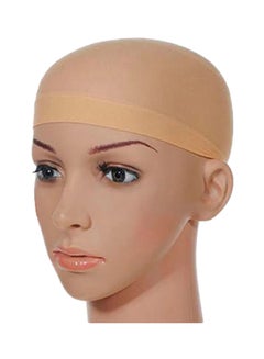 اشتري 2-Piece Elastic Wig Caps Glueless Hair Mesh Net Wig Cap Beige 50centimeter في مصر