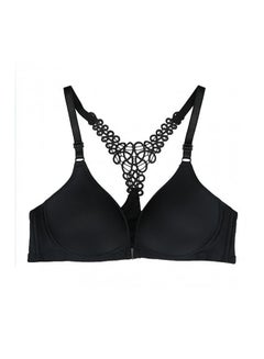 Buy Front Closure Wire Free Crochet Lace Bra Black in UAE