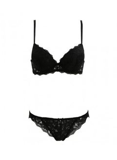 Buy 2-Piece Lace Embroidery Lingerie Set Black in UAE