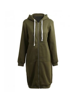 Buy Long Hooded Sweatshirts Coat Dark Green Dark Green in UAE