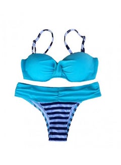 Buy 2-Piece Push-Up Striped Swimwear Bikini Set Blue in UAE