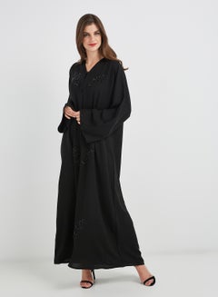 Buy Floral Sequin Embroidered Abaya Black in UAE