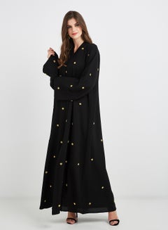 Buy Floral Beads Embroidered Abaya Black in UAE