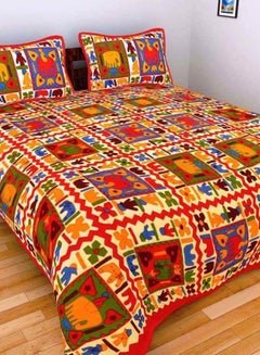 Buy Printed Flat Bedsheet Set cotton Beige/Red/Green Double in Saudi Arabia