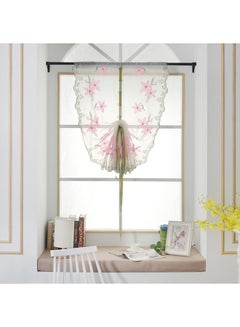 Buy Floral Pattern Window Curtain White/Green/Pink 100 x 80cm in UAE