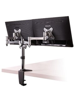 Buy Dual Monitor Arms Fully Adjustable DeskTop Mount Stand For Below 32 Inch / Silver/Black in UAE