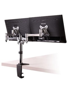 Buy Dual Monitor Arms Fully Adjustable Desk Mount / Silver/Black in UAE