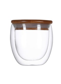 Buy Double Layer Wall Tea Cup With Bamboo Lid Clear in Saudi Arabia