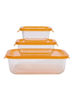 Buy Boro 3-Piece Rectangular Food Storage Container Set with Lids Orange Orange/Clear 320/370/1520ml in UAE