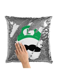 Buy Mustache Green Sequin Throw Pillow With Stuffing Multicolour 16x16inch in Saudi Arabia