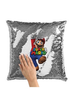 Buy Mario Jump Sequin Throw Pillow With Stuffing Multicolour 16x16inch in UAE