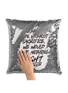 Buy Fight Club Quote Without Pain Sacrifice Sequin Throw Pillow With Stuffing polyester Grey/White 16x16inch in Saudi Arabia