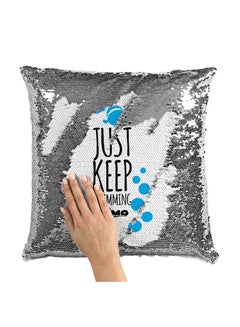 Buy Blue Finding Nemo Quote Sequin Throw Pillow With Stuffing Grey 16x16inch in Saudi Arabia