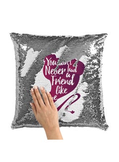 Buy Friendship Gift Quote Aladdin Genie Sequin Throw Pillow With Stuffing Multicolour 16x16inch in Saudi Arabia