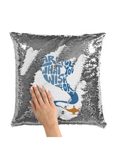 Buy Genie Quote From Aladdin Carton Be Careful Sequin Throw Pillow With Stuffing Multicolour 16x16inch in Saudi Arabia