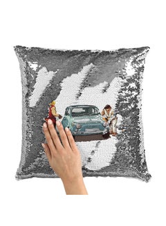 Buy Car Funny Street Fighter Sequin Throw Pillow With Stuffing Multicolour 16x16inch in UAE