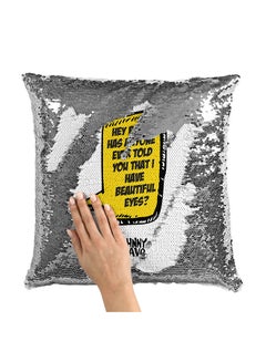 Buy Quote Johny Bravo Sequin Throw Pillow With Stuffing Multicolour 16x16inch in UAE