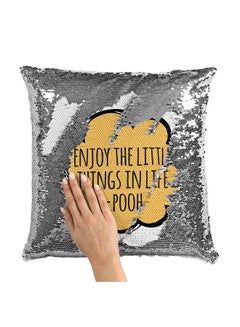 Buy Quote Enjoy Little Things Pooh Sequin Throw Pillow With Stuffing Multicolour 16x16inch in Saudi Arabia