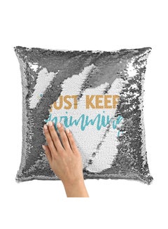 Buy Keep Swimming Quote Sequin Throw Pillow With Stuffing Multicolour 16x16inch in Saudi Arabia