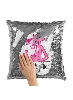 Buy Pink Panther Logo Sequin Throw Pillow With Stuffing Multicolour 16x16inch in Saudi Arabia