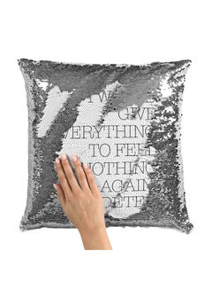 Buy Dexter Quote Sequin Throw Pillow With Stuffing Grey/White 16x16inch in Saudi Arabia