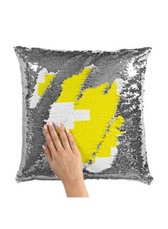 Buy Pacman Yellow Pixel Sequin Throw Pillow With Stuffing Multicolour 16x16inch in Saudi Arabia