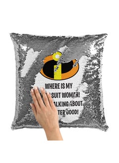 Buy Super Hero Suit Quote Sequin Throw Pillow With Stuffing Multicolour 16x16inch in Saudi Arabia