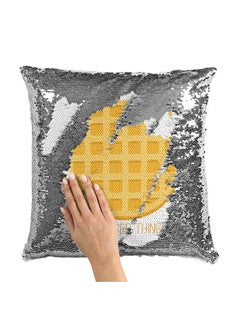 Buy Bite Waffle Pie Stranger Things Pattern Sequin Throw Pillow With Stuffing polyester Multicolour 16x16inch in Saudi Arabia