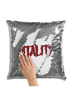 Buy Fatality Mortal Kombat Sequin Throw Pillow With Stuffing Grey/White 16x16inch in Saudi Arabia