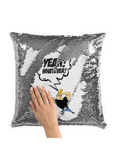 Buy Johny Bravo Quote Sequin Throw Pillow With Stuffing Multicolour 16x16inch in UAE