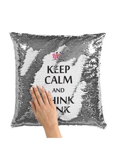 Buy Keep Calm Pink Panther Sequin Throw Pillow With Stuffing Multicolour 16x16inch in Saudi Arabia