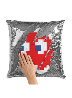 Buy Red Game Ghost Pacman Style Sequin Throw Pillow With Stuffing polyester Multicolour 16x16inch in UAE