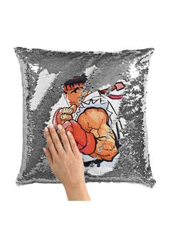 Buy Cartoon Street Fighter Game Sequin Throw Pillow With Stuffing Multicolour 16x16inch in UAE