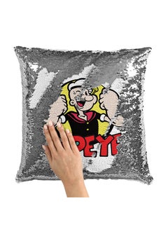 Buy Popeye Logo For Strong Sequin Throw Pillow With Stuffing Multicolour 16x16inch in Saudi Arabia