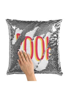 Buy Pooh Text Sequin Throw Pillow With Stuffing Multicolour 16x16inch in UAE