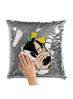 Buy Goofy Yellow Design Sequin Throw Pillow With Stuffing Multicolour 16x16inch in UAE