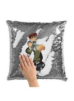 Buy Ben 10 Kid Running Sequin Throw Pillow With Stuffing Multicolour 16x16inch in Saudi Arabia