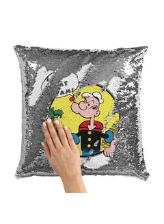 Buy The Sailor Man Popeye Sequin Throw Pillow With Stuffing Multicolour 16x16inch in UAE