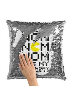 Buy Nom Nom Pacman Sequin Throw Pillow With Stuffing Multicolour 16x16inch in Saudi Arabia